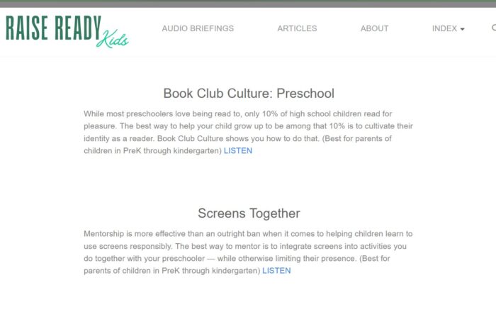 Raise Ready Kids home page